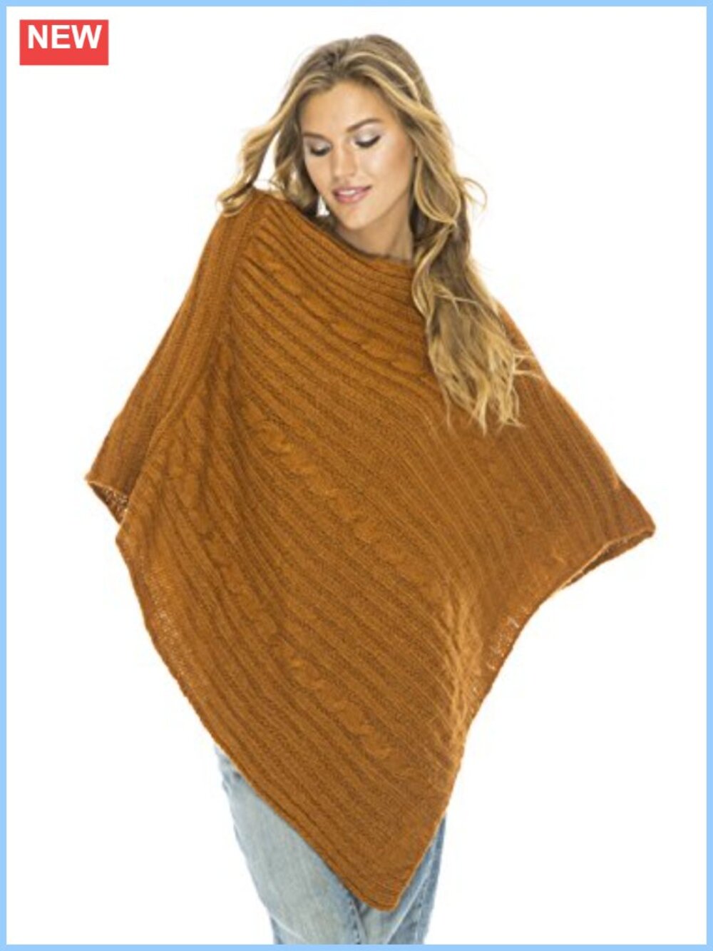 Cable Knit Poncho Sweater Boho Cape Soft Casual 3/4 Sleeve